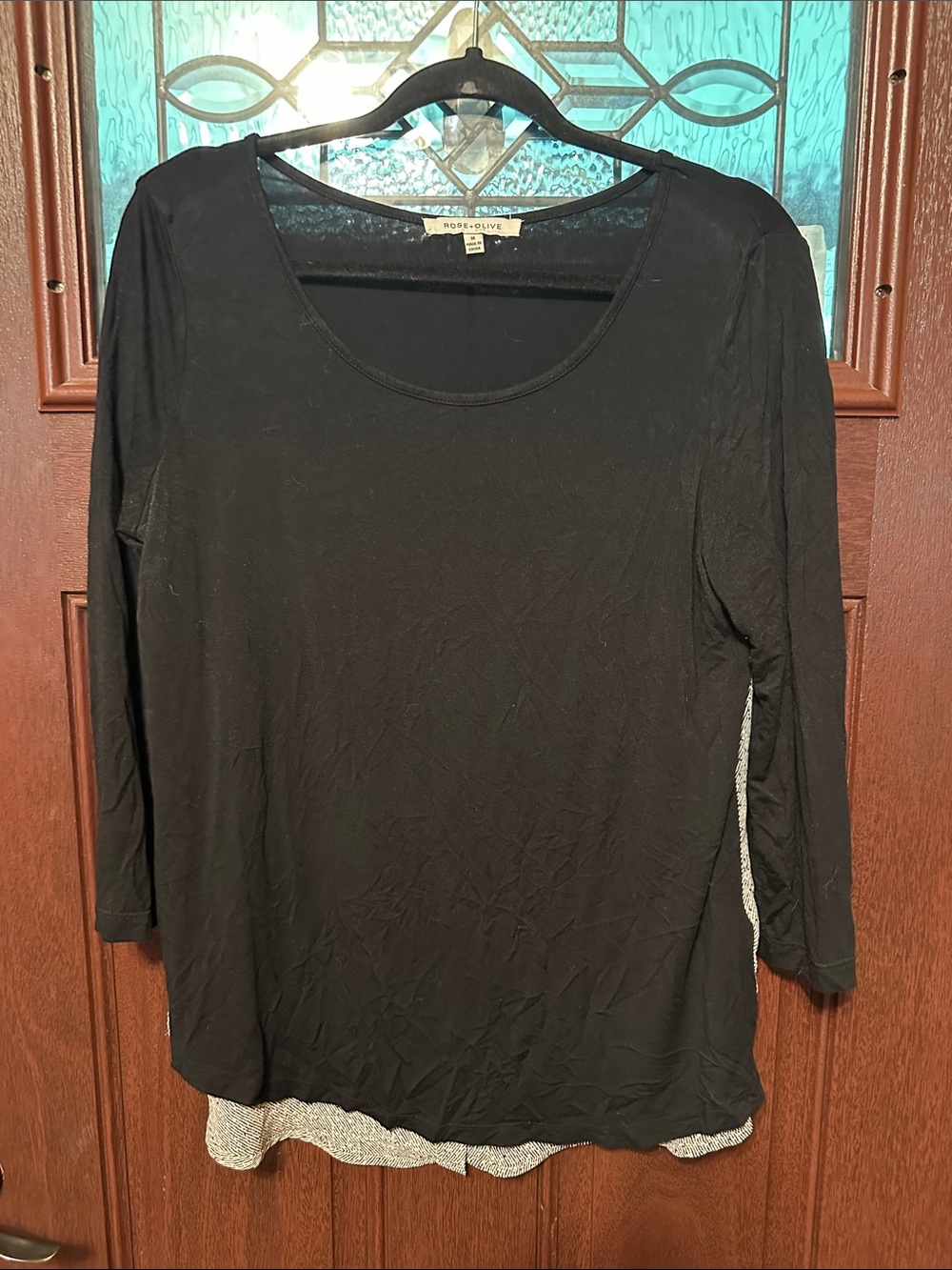 Rose & Olive Black Long Sleeve Layered-Hem Scoop Neck Top